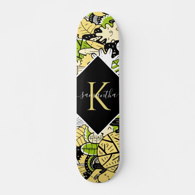 Tropical Kawaii Forest Cartoon Style Name Initial Skateboard (Vorne)