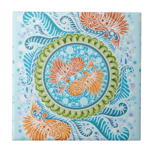 Tropical Koi Mandala   Vibranly Ocean Zen Art Fliese