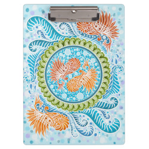 Tropical Koi Mandala Vibranly Ocean Zen Art Klemmbrett