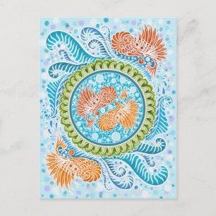 Tropical Koi Mandala Vibranly Ocean Zen Art Postkarte