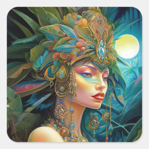 Tropical Lady Fantasy Art Quadratischer Aufkleber