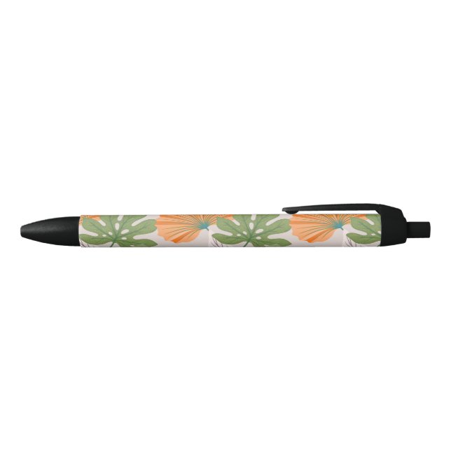 Tropical Leaf Composition in Orange and Green Kugelschreiber (Oberseite)