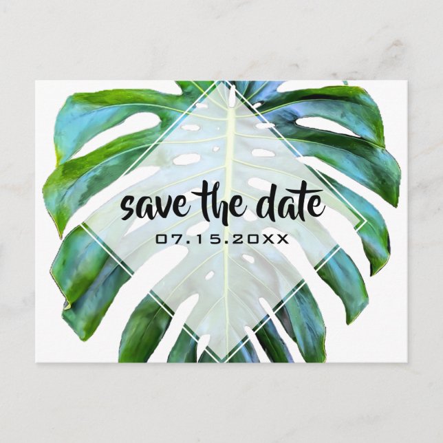 Tropical Leaf Trendy Greenery Save the Date Ankündigungspostkarte (Vorderseite)