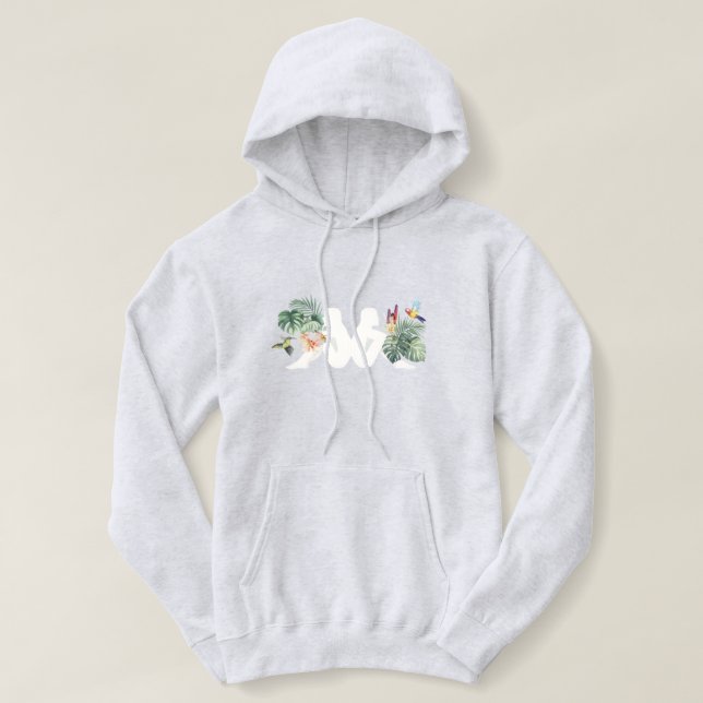 Tropical Leaves & Birds Minimal Nature Design Hoodie (Design vorne)