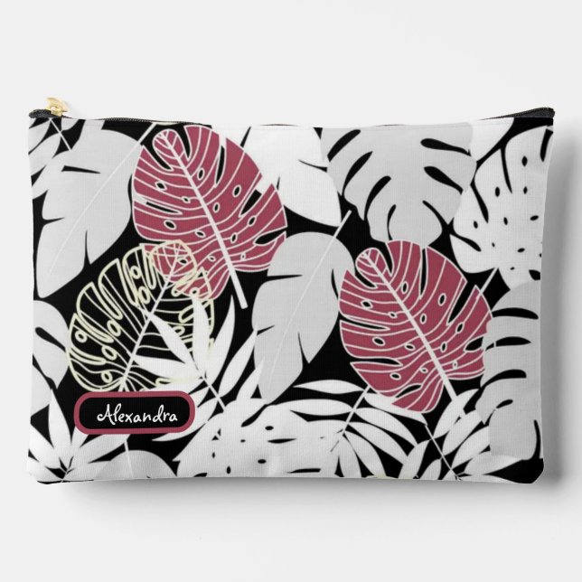 Tropical leaves bold exotic modern edgy botanical zubehörtasche (Vorderseite)