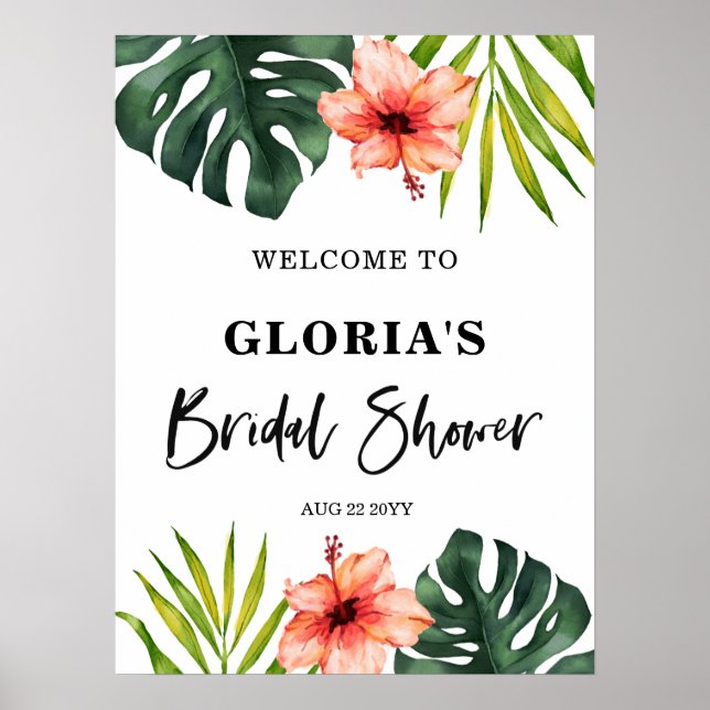 Tropical Leaves Bridal Shower  Welcome  Poster (Vorne)