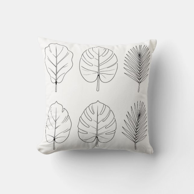 Tropical Leaves Line Art Pattern Kissen (Vorderseite)