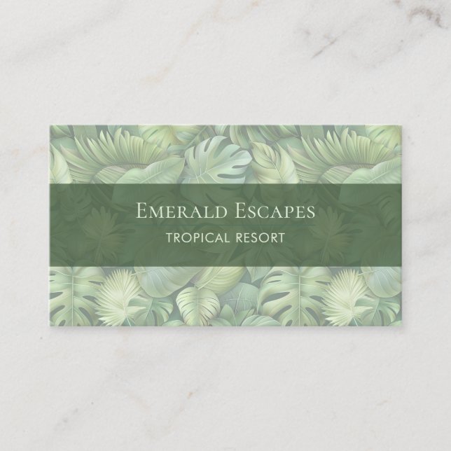 Tropical Leaves Monogram Business Card Visitenkarte (Vorderseite)