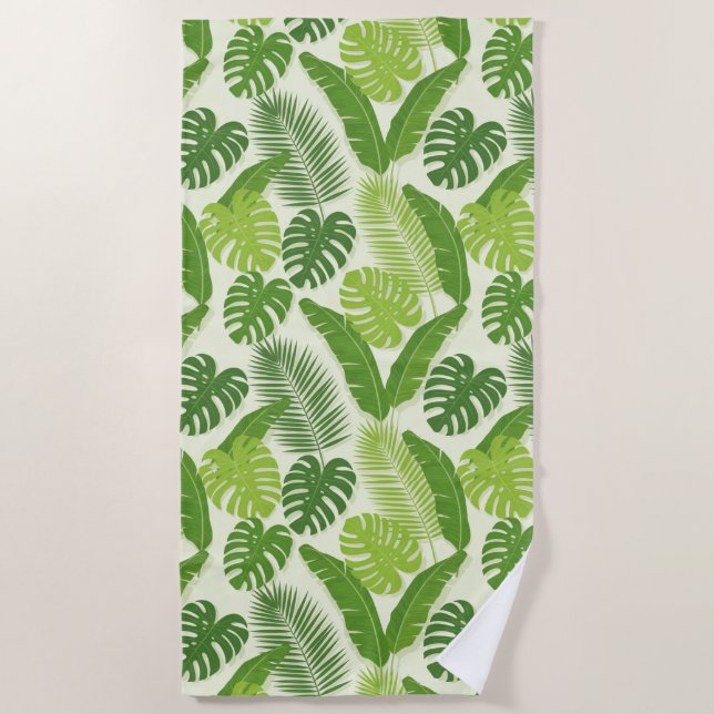 Tropical Leaves & Monstera Seamless Pattern Strandtuch (Vorderseite)
