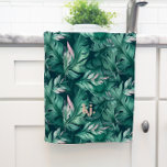 Tropical Leaves Pink & Green Monogram Tea Towel Geschirrtuch<br><div class="desc">A trendy lush greenery monogram design with large typography initials in a classic font with your name below on pink and green leaf background. Add your custom wording to this design by using the "Edit this design template" boxes on the right-hand side of the item or click the blue "Customize...</div>