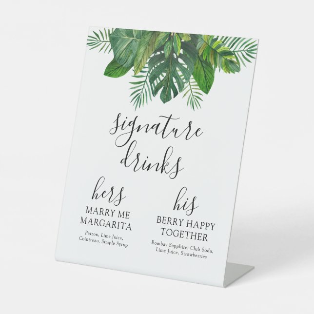 Tropical Leaves Signature Drink Sign Sockelschild (Vorderseite)