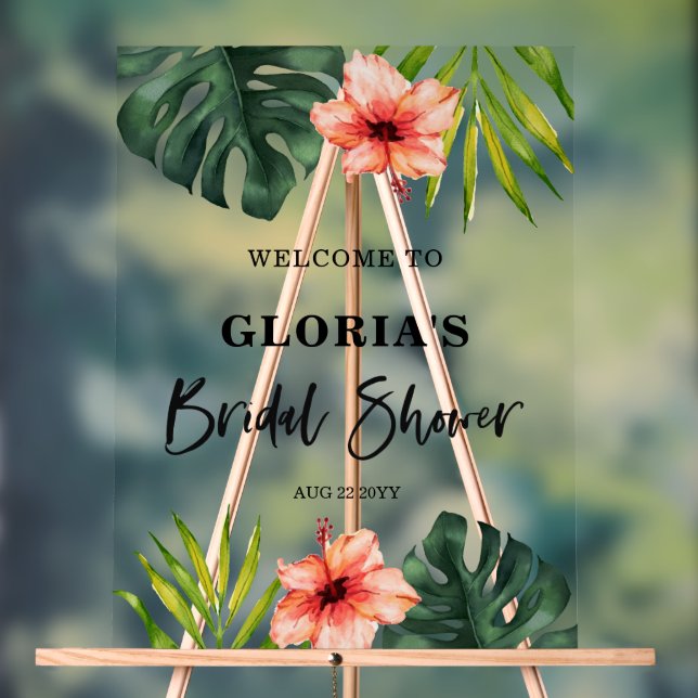 Tropical Leaves Wedding  Welcome  Acrylschild (Neutral)