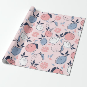 Tropical Lemon Blush Rosa staubblau und mariniert Geschenkpapier