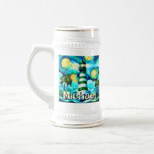 Tropical Lighthouse Coastal Nautical Personalisier Bierglas