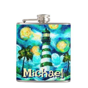 Tropical Lighthouse Coastal Nautical Personalisier Flachmann