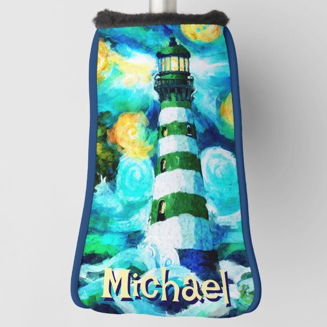 Tropical Lighthouse Coastal Nautical Personalisier Golf Headcover (Rotieren 90)