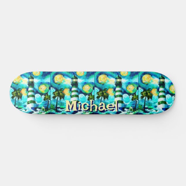 Tropical Lighthouse Coastal Nautical Personalisier Skateboard (Horizontal)