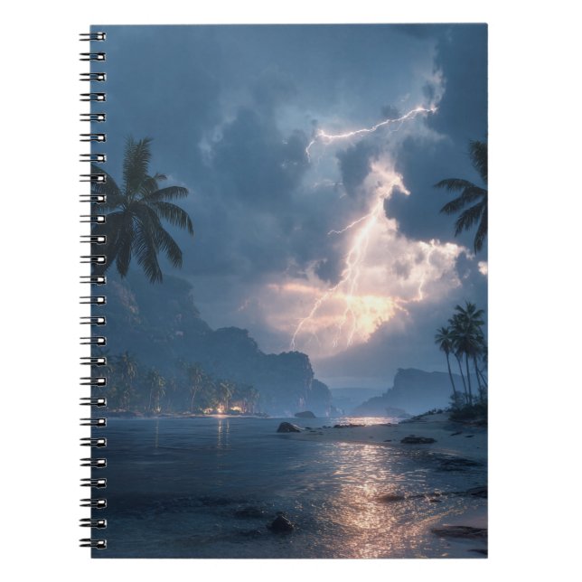 Tropical Lightning Storm Ocean Night Art Notebook Notizblock (Vorderseite)
