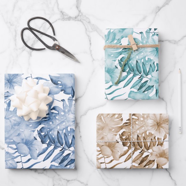 Tropical Lila Blue Cream Floral Blätter Geburtstag (Vorderseite)