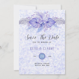 Tropical Lila Blue Palm Leaf Save the Date