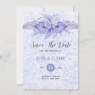 Tropical Lila Blue Palm Leaf Save the Date