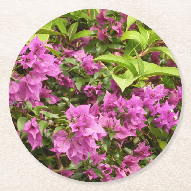 Tropical Lila Bougainvillea Floral Runder Pappuntersetzer (Vorderseite)