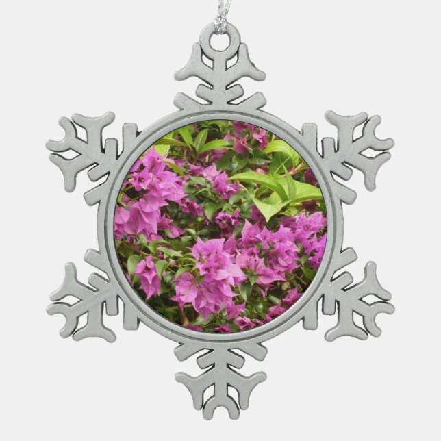 Tropical Lila Bougainvillea Floral Schneeflocken Zinn-Ornament (Vorderseite)
