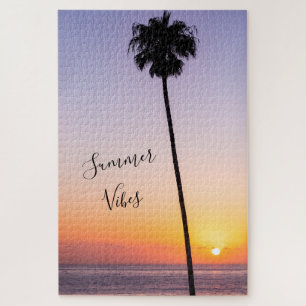 Tropical Lila California Palm Tree Beach Sunset Puzzle