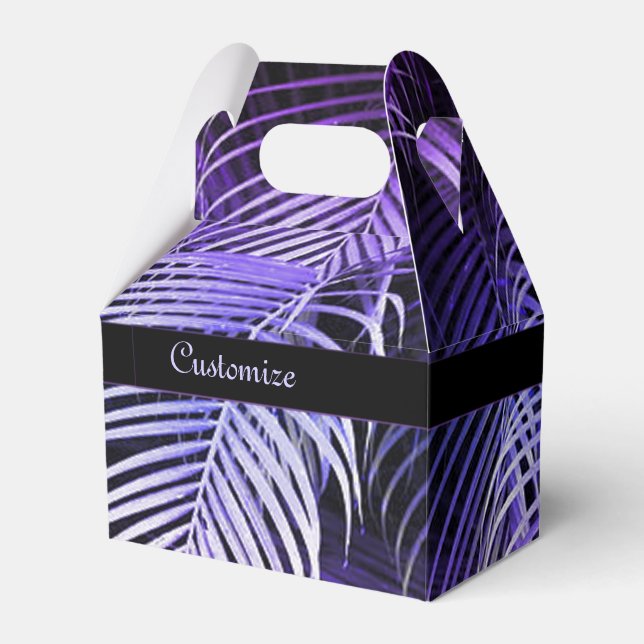 Tropical Lila Palm Blätter Gable Favor Box Geschenkschachtel (Vorderseite)