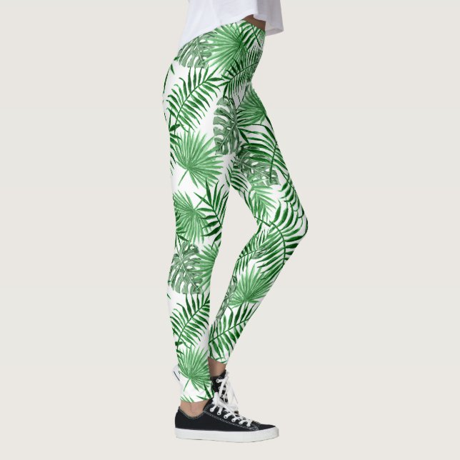 Tropical Lime Green Summer Palmtree Leafs Muster Leggings (Rechts)