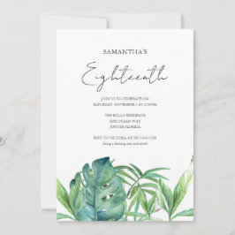 Tropical Luau 18. Geburtstag Wasserfarbe Einladung