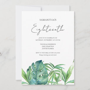 Tropical Luau 18. Geburtstag Wasserfarbe Einladung