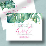 Tropical Luau 50. Geburtstagsparty Budget Einladungspostkarte<br><div class="desc">Dieses tropische Thema 50. Geburtstag Einladung Postkarte ist perfekt für Ihr Budget Veranstaltung. Das Design umfasst originale Aquarellmonstera-Palmen-Blätter von Victoria Grigaliunas. Die Worte "Tropic Like It's Hot" sind Set in trendiger Schrift-Typografie in türkisfarbenen und rosa Tönen. Personalisieren Sie die Angaben zum Geburtstagsmädchen und zum Party. Um mehr erwachsenen Strand Geburtstag...</div>