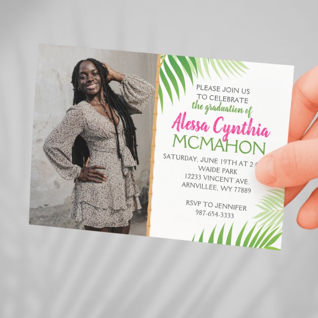 Tropical Luau Abschluss 2 Foto Einladung (Tropical Luau Graduation 2 Photo Invitation. Available Printed with envelopes or Digital Download)