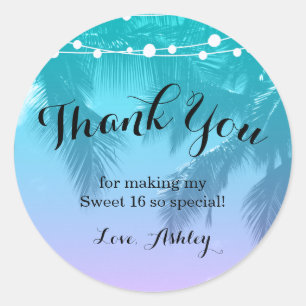 Tropical Luau Aquamarin Pink Sweet 16 Danke Runder Aufkleber