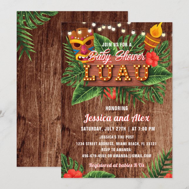 Tropical Luau Baby Shower Einladung (Vorne/Hinten)