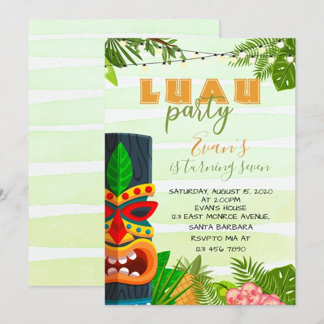 Tropical Luau Birthday Einladung (Vorne/Hinten)