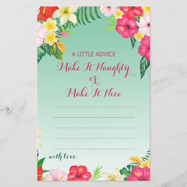 Tropical Luau Brautparty Game DRUCKT (Vorderseite)