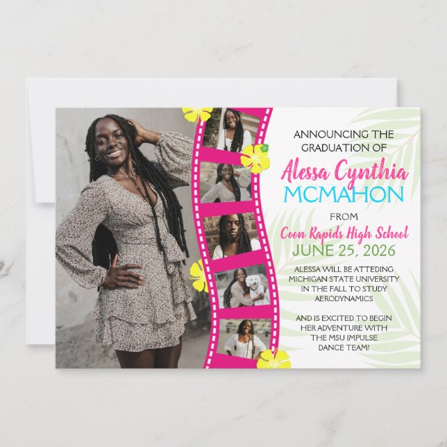 Tropical Luau Filmstrip 6 Foto Grad Ankündigung (Vorderseite)