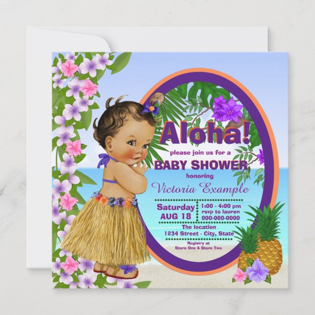Tropical Luau Hwaiian Hula Girl Baby Shower Einladung (Vorderseite)