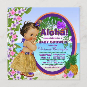 Tropical Luau Hwaiian Hula Girl Baby Shower Einladung