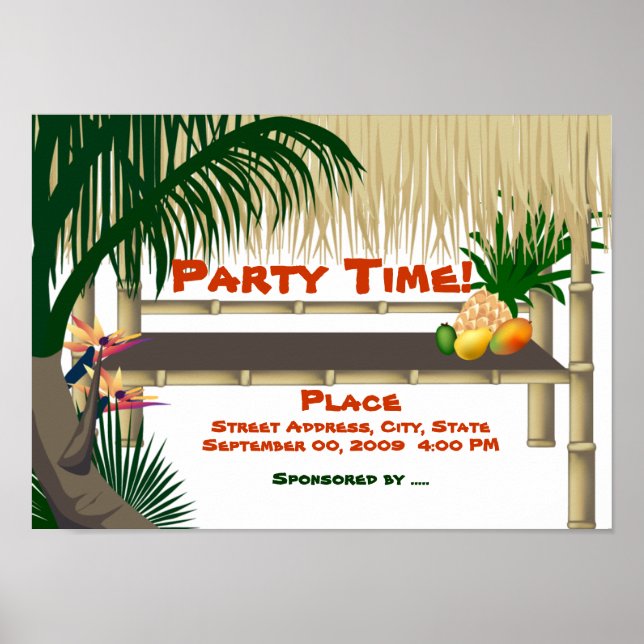 Tropical Luau Party Tiki Bar Hut Einladung Poster (Vorne)