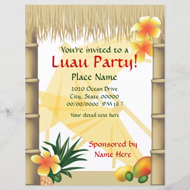 Tropical Luau Party Tiki Hut Event Flyer (Vorderseite)