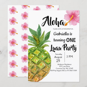 Tropical Luau Pineapa Erste Geburtstagsparty Einladung