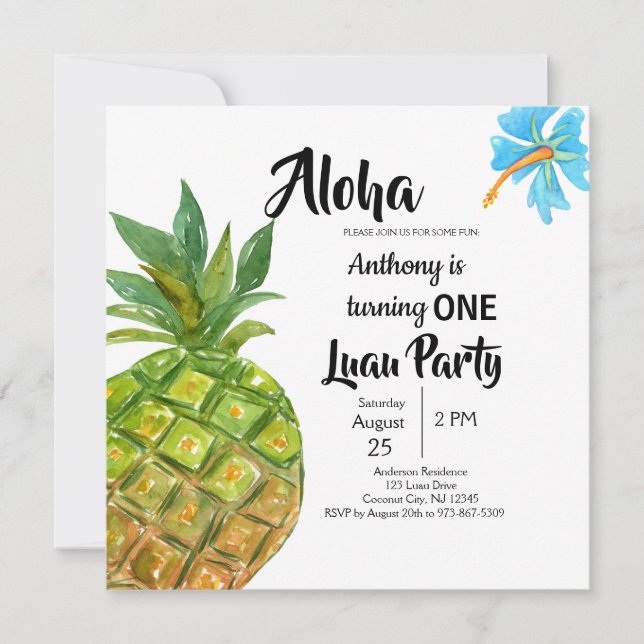 Tropical Luau Pineapa Erste Geburtstagsparty Einladung (Vorderseite)