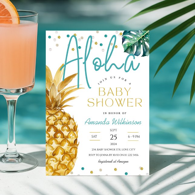 Tropical Luau Pineaple Beach Aloha Babydusche Einladung (Tropical Luau Pineapple Beach Aloha Baby Shower Invitation)
