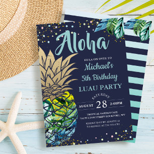 Tropical Luau Pineappel Beach Navy Blue Geburtstag Einladung
