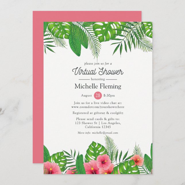 Tropical Luau Virtual Bridal oder Babydusche Einladung (Vorne/Hinten)