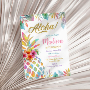 Tropical Luau Watercolor Ananas Geburtstag Einladung