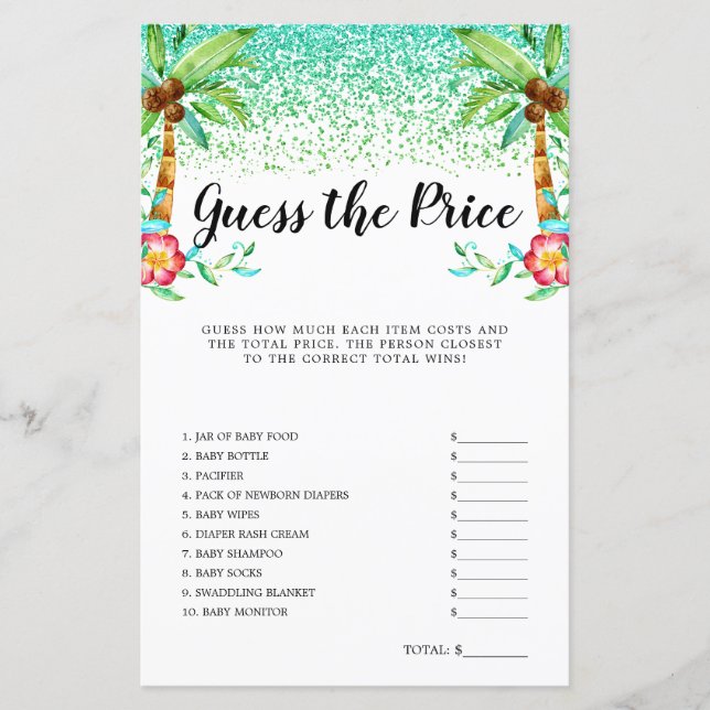 Tropical Luau Watercolor rät das Preisspiel (Vorderseite)